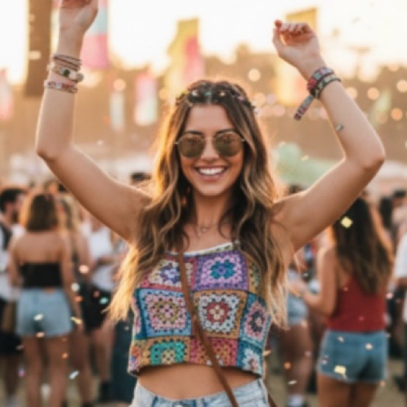 Tops - Granny Square Crotchet Printed Tank Top
